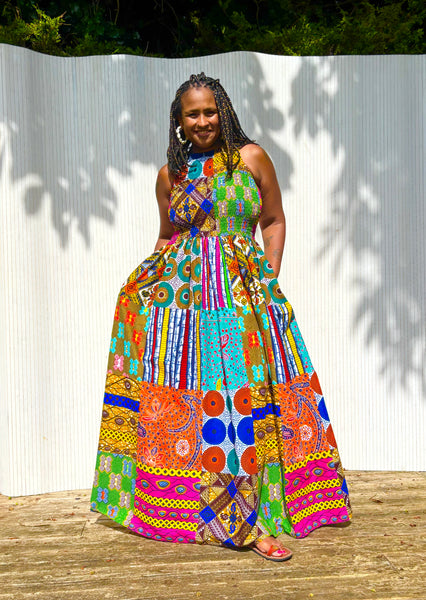 Lola mixed print smocked dress.