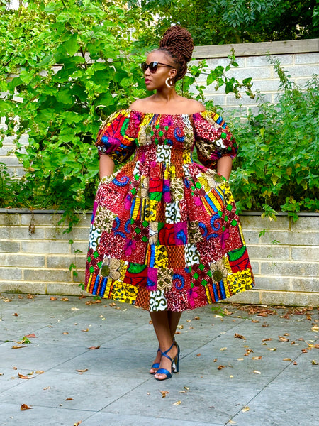 Nante mixed print statement sleeve dress.