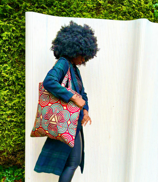 Oversized Tote bag in bold geometric contemporary African print.
