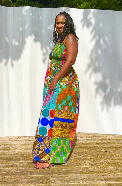 Lola mixed print smocked dress.
