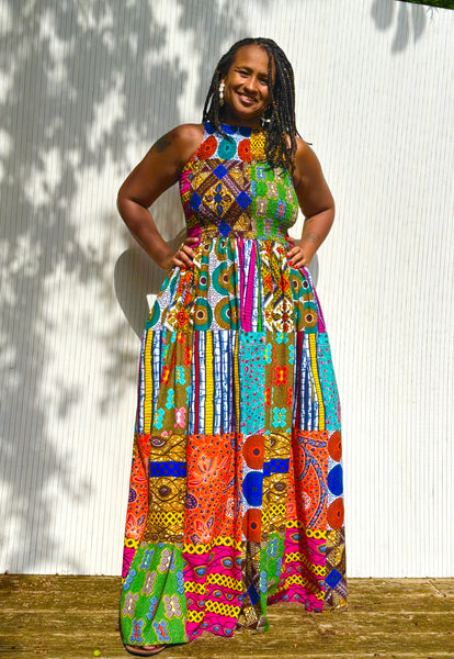 Lola mixed print smocked dress.