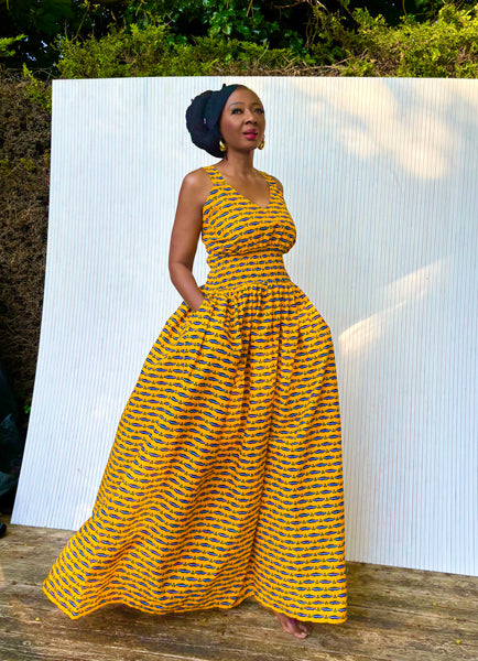 Fatu full skirt dress in Yellow