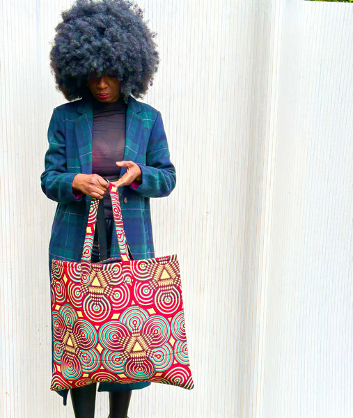 Oversized Tote bag in bold geometric contemporary African print.