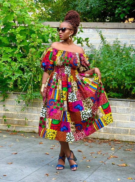 Nante mixed print statement sleeve dress.