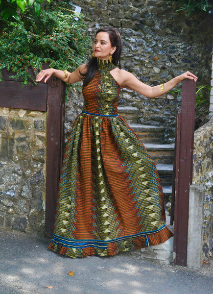 Nasara high neck smocked maxi dress.