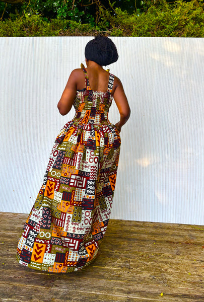 Fatu full skirt dress in a geometric print.