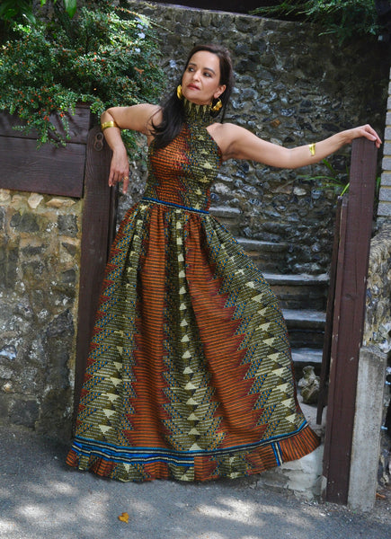 Nasara high neck smocked maxi dress.