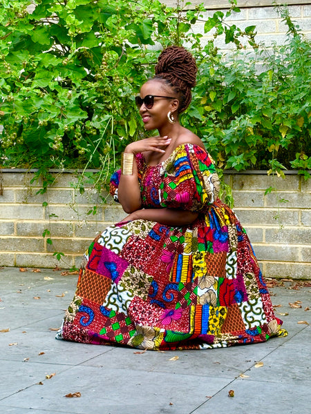 Nante mixed print statement sleeve dress.