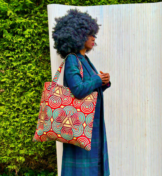 Oversized Tote bag in bold geometric contemporary African print.