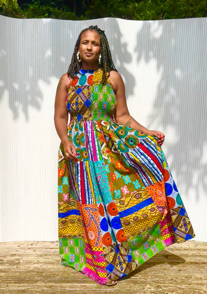 Lola mixed print smocked dress.