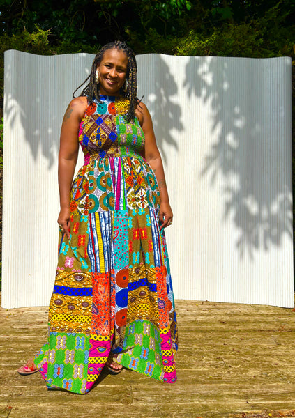 Lola mixed print smocked dress.