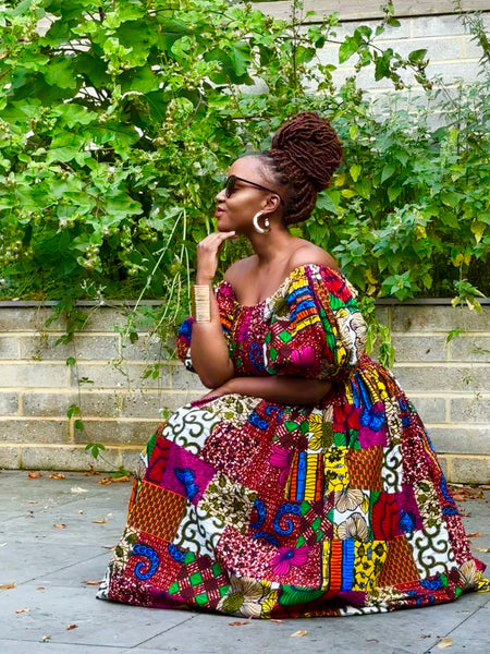 Nante mixed print statement sleeve dress.