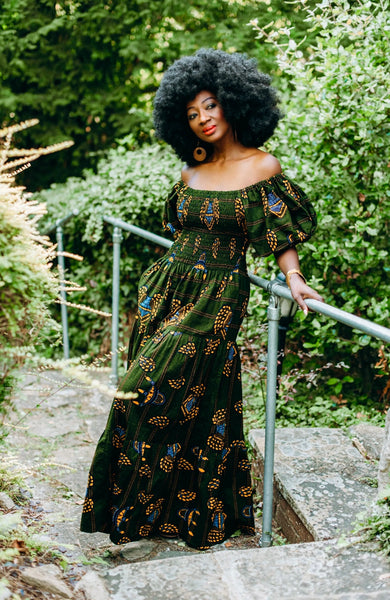 JAFFE smocked puff sleeve maxi dress