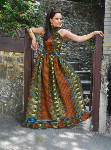 Nasara high neck smocked maxi dress.