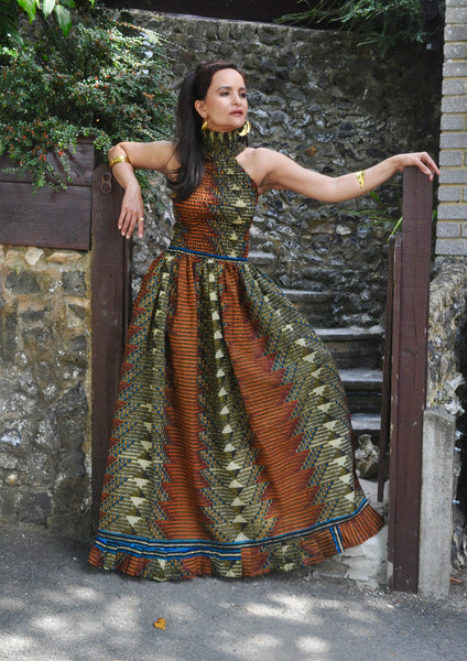Nasara high neck smocked maxi dress.