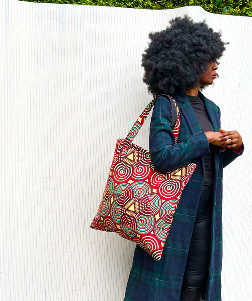Oversized Tote bag in bold geometric contemporary African print.