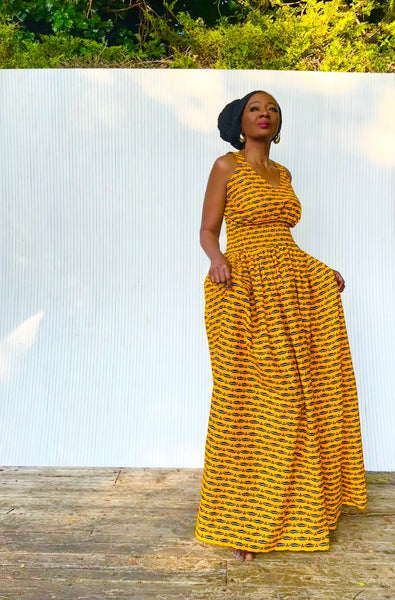 Fatu full skirt dress in Yellow