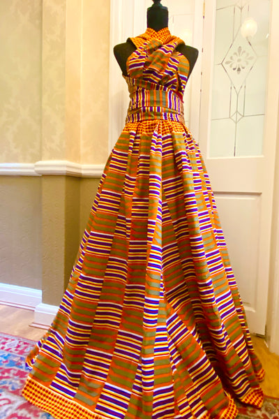 Infinity free size maxi dress in Kente print.