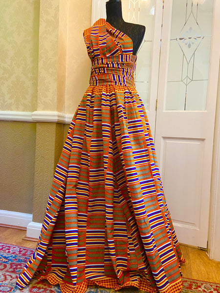 Infinity free size maxi dress in Kente print.