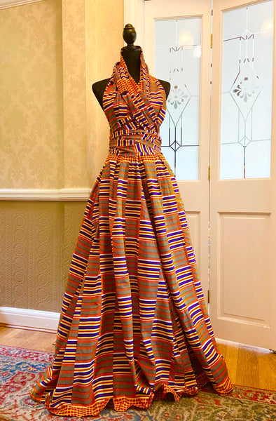 Infinity free size maxi dress in Kente print.