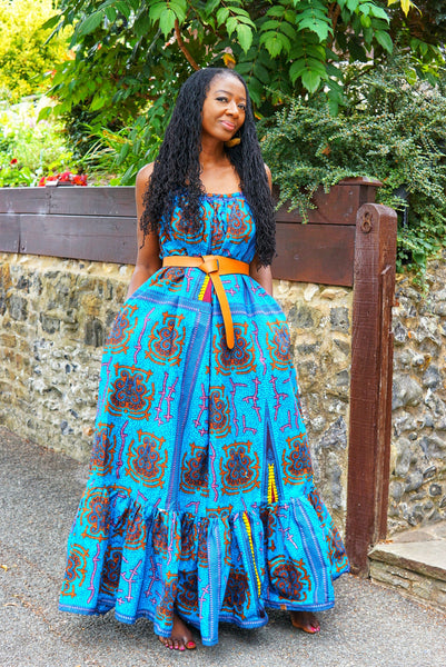 RAFFIA blue maxi dress