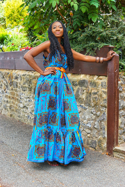 RAFFIA blue maxi dress