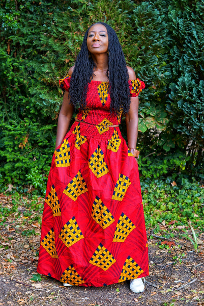 JEMDA maxi top and skirt set in red