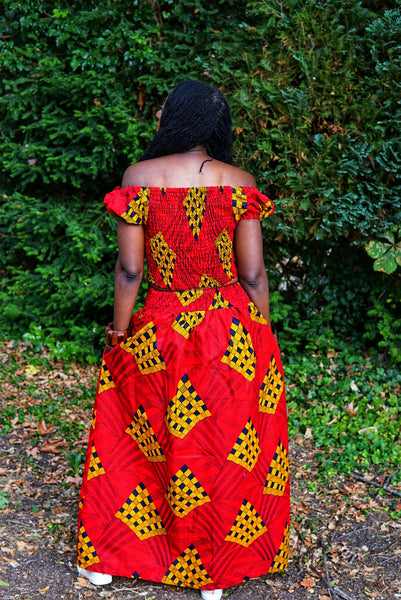 JEMDA maxi top and skirt set in red