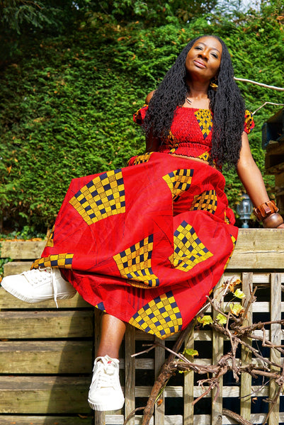 JEMDA maxi top and skirt set in red