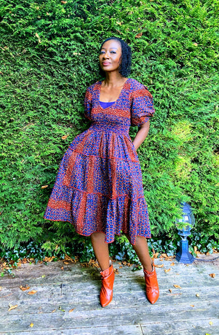 Puff sleeve African print dress