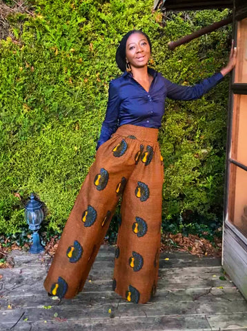 Wide leg trousers in a bold vintage African print
