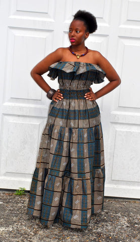 ADARA dress in a modern kente print.