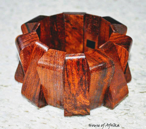 Solid wood geometric stretch bracelet