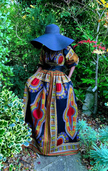 SANDE black dashiki maxi dress with full sleeves