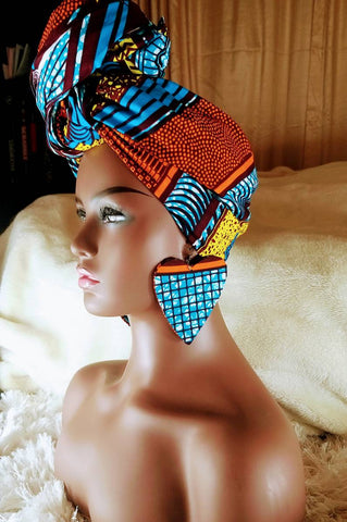 Large heart shape african print earrings