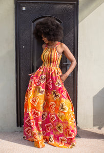 LATIFA tie & dye smocked full skirt maxi dress.