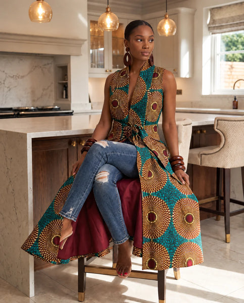Riki Retro Ankara lapel Dress.