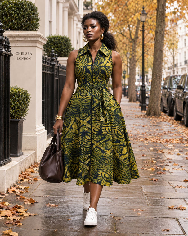 Shali tye and dye sleeveless collared dress.