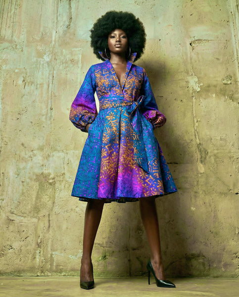 Zanda dress with statement sleeves in purple