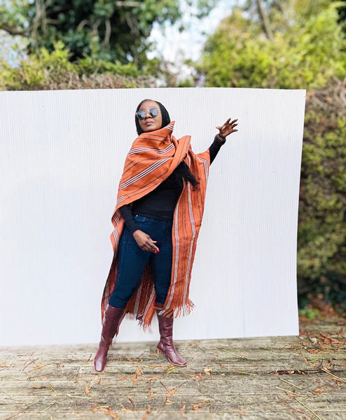 Yelawa handwoven unisex kimono in orange.