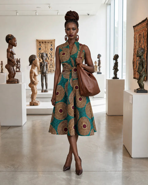 Riki Retro Ankara lapel Dress.