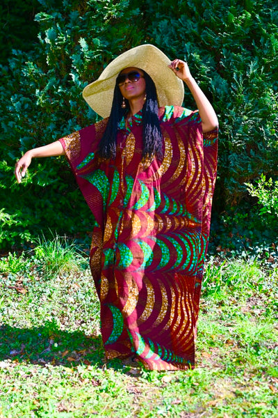 Button down Boubu in a deep brown with dashes of green.