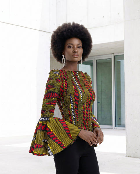 African print statement bell sleeves top.