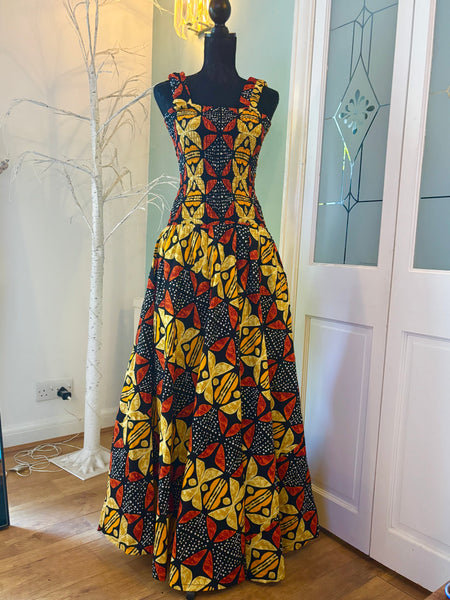 Fit and flare maxi dress in a vibrant contemporary African print.