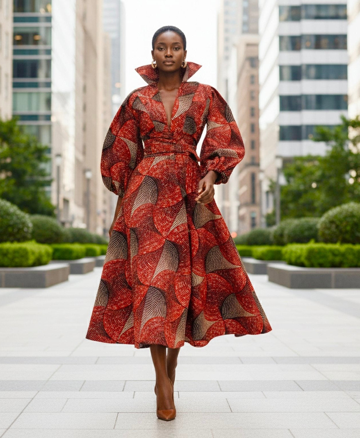 Zenda puff sleeve collared shirt dress