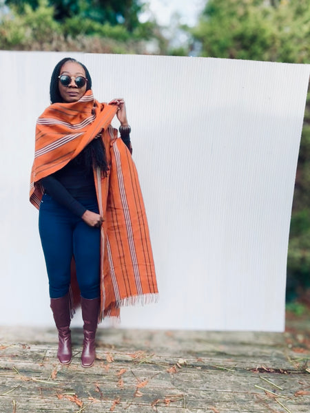 Yelawa handwoven unisex kimono in orange.