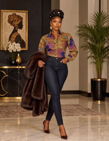 African print tailored retro classic shirt