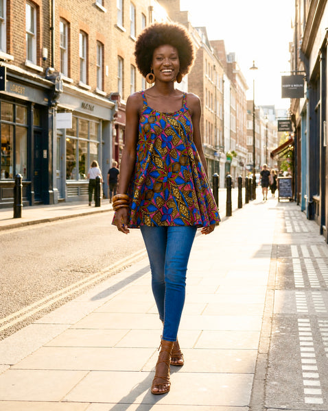 African print loose swing summer top in a multiple colours.