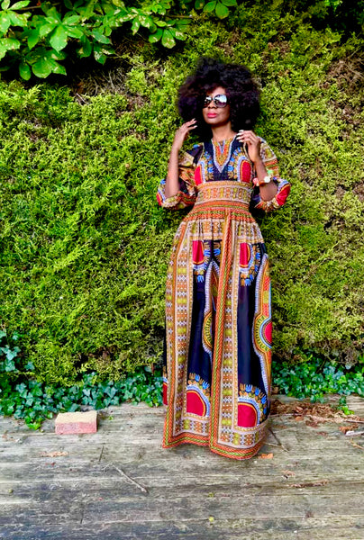 SHATU black dashiki maxi dress