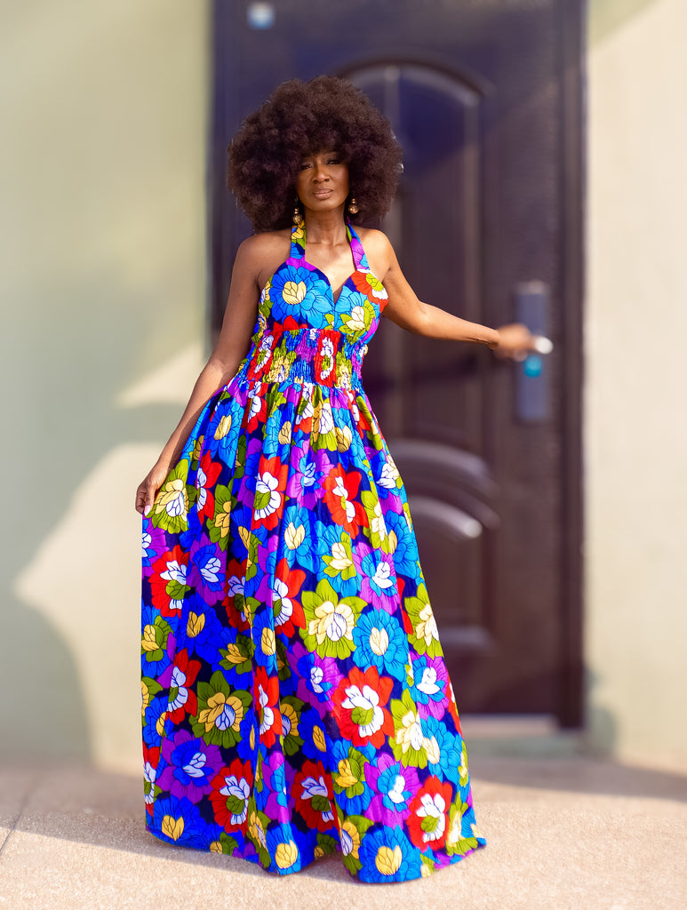 colourful halter neck dress Mami Beaded Halter Neck Maxi Dress - The Rainbow Fish Dress